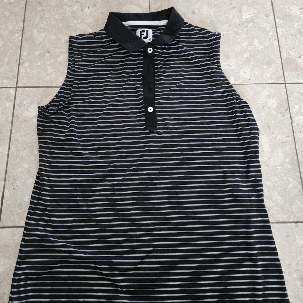Women's Sleeveless FootJoy Golf Top - Black And White Stripe - Medium